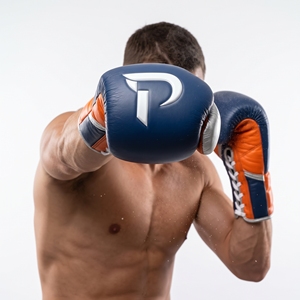 Dumela Leather Boxing <b>Gloves</b> 16 Oz Blue Orange <b>Silver</b> with Logo Design Training Gear - Product Image 5