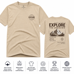 Explore Unknown - Camiseta de Manga Corta para Hombre, Color Beige, Cuello Redondo, Corte Regular, 100% Algodón Jersey, Transpirable, Antiencogimiento, Estampado con Personajes - Product Image 1