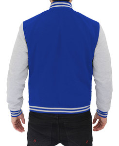 High Quality College Men's Casual Blue and Grey Varsity Jacket - Product Image 4