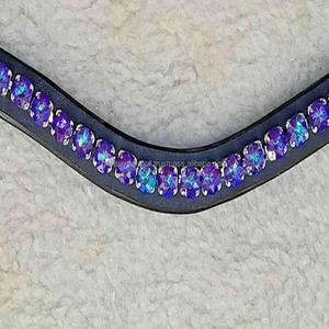 Banda de ceja de caballo de cuero de canal vacío con forma de onda hecha a mano fina con piedras decorativas de cristales morados y azules banda de CEJA ostentosa - Product Image 5