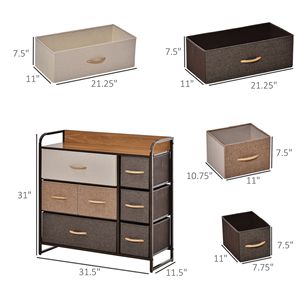 Cassettiera a 7 cassetti con 3 ripiani, organizer con struttura in acciaio e legno d'acero per camera da letto o ingresso - Product Image 3