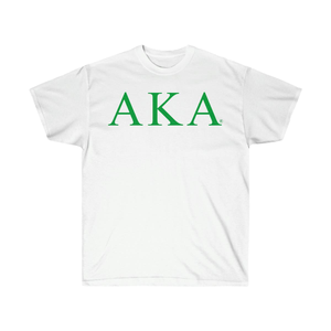 Camiseta con letras AKA, blanca y verde, con estampado gráfico AKA, cuello redondo, manga corta, informal, para hermandades - Product Image 1