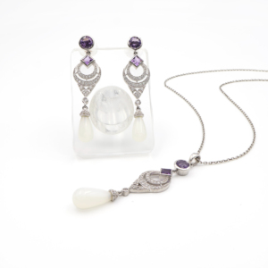 Ensemble pendentif et boucles d'oreilles en argent sterling 925 avec améthyste et pierre de lune blanche, plaqué rhodium, bijoux fins OEM ODM - Product Image 3