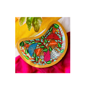 Plateau de service en bois en forme de lune, plateau à nourriture décoratif avec motif imprimé, pour café, thé, fromage, dessert, légumes. - Product Image 1