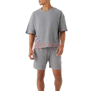 Survêtement décontracté pour hommes 100% coton à manches courtes surdimensionné Logo personnalisé T-shirt respirant deux pièces ensembles courts - Product Image 1