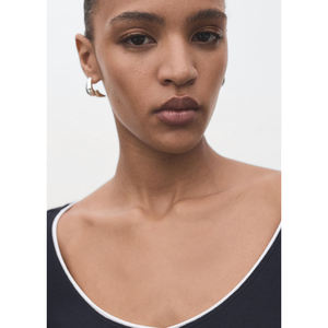 Top de Punto de Manga Larga con Cuello en V para Mujer, Color Azul Marino, Corte Ajustado, Casual, Primavera-Verano, 100% Algodón, Anti-Pilling - Product Image 4