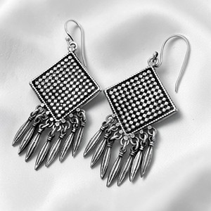 Pendientes de Aro Boho de Plata de Ley 925 Oxidada Hechos a Mano con Flecos Colgantes, Modelo Silver MountainSKU7673, Ideales para Regalo - Product Image 3