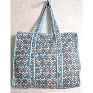 Cotton Floral Print Tote <b>Bag</b> Quilted Zipper <b>Shoulder</b> <b>Bag</b> <b>Women</b> Handmade Indian Boho Handbag - Product Image 1