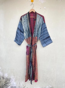 Chiffon Bath Robe Women's Tie <b>Dye</b> Floral V-neck Full Length High Quality Soft Smooth Breathable Summer <b>Machine</b> Embroidery - Product Image 3