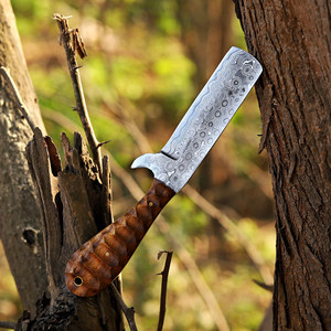 Cuchillo de caza estilo vaquero occidental de acero de Damasco forjado a medida, para bushcraft y camping, con mango de madera ranurado, venta al por mayor - Product Image 4