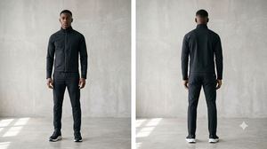 OEM Men's Performance Hooded Jacket and Pants <b>Set</b> Recycled Nylon Elastane Water Repellent Stretch Woven Tracksuit - Product Image 4