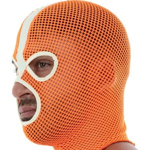 Masque intégral en cuir véritable orange pour homme, style néon, maille, design audacieux, éco-responsable, pour clubwear et fétichisme anime - Product Image 6