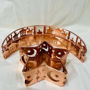 Plateaux décoratifs en métal découpés au laser, motif lune et étoile, or rose, pour le Ramadan et l'Aïd, ensemble de plateaux de service modernes, faits à la main, multi-pièces, décoration - Product Image 2