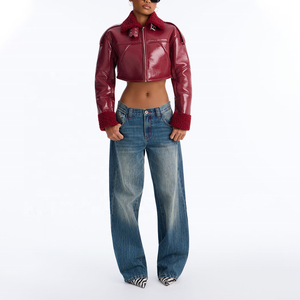 Veste moto en similicuir pour femme, coupe courte, col en fourrure synthétique, fermeture éclair, manches longues, doublure en fausse fourrure, style hiver - Product Image 4