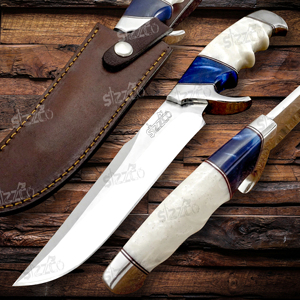 Couteau Bowie Avalanche en acier D2 fait main OEM, manche en résine, couteau à lame fixe tactique de survie pour la chasse en plein air avec étui en cuir - Product Image 1