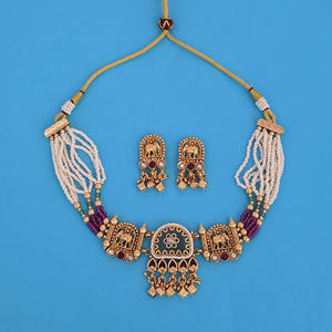 Grossistes de bijoux fantaisie en Inde, collier antique de style héritage avec placage or mat 232242 - Product Image 1