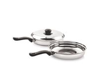 Ensemble de 2 casseroles en acier inoxydable poli, écologiques, pour cuisine domestique, avec poignée en bakélite, compatibles gaz et induction