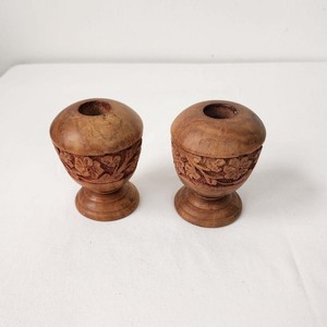 Porte-bougies en bois de Sheesham sculptés à la main avec motifs floraux |   Vente en gros Moradabad - Product Image 1