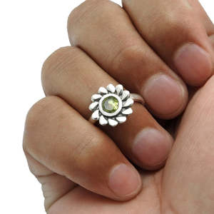 Natural Peridot Gemstone Cocktail Flower Green <b>Ring</b> <b>Crafted</b> From 925 Sterling Silver Handmade Round Cut Gemstone Boho Jewelry - Product Image 2