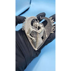 Pendentif en forme de cœur pour couple roi et reine en argent sterling 925, hip hop, diamant moissanite, charme royal d'amour - Product Image 1