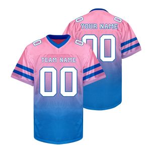 Custom Sublimated Pink Blue Gradient Mesh V-<b>Neck</b> Football Jersey Short Sleeve Breathable Regular Fit Unisex Adult Sport Apparel - Product Image 5