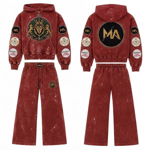 Conjunto Deportivo con Capucha para Hombre, Diseño Patchwork, 100% Algodón, 450 Gsm, Lavado Ácido, Sudadera Casual con Bolsillos y Cordón Ajustable - Product Image 1