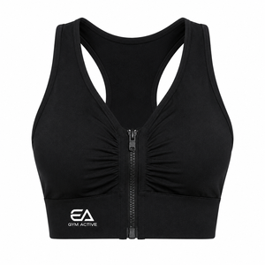 Soutien-gorge de sport court noir pour femme, à fermeture éclair frontale, maintien élevé, dos nageur, sans couture, à motif écossais, personnalisé, pour la gym, l'entraînement, le fitness et le yoga - Product Image 5