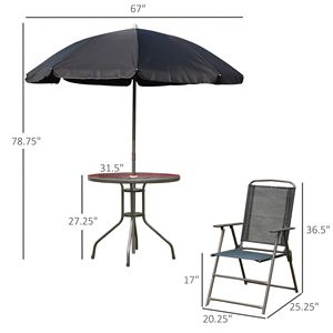 6 Piece Patio <b>Dining</b> Set for 4 Round Glass <b>Table</b> with Umbrella and 4 <b>Folding</b> <b>Dining</b> Chairs Outdoor Garden Set - Product Image 3