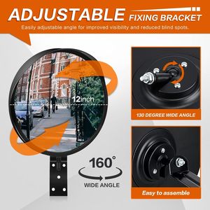 Specchio di Sicurezza Convesso da 12 Pollici con Visione Chiara e Staffa di Fissaggio Regolabile per Uso Interno ed Esterno - Product Image 4
