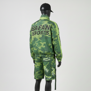 Conjunto corto cortavientos de nailon y poliéster premium, ligero, transpirable, con diseño de paneles de camuflaje, logotipo personalizado con impresión térmica, talla grande - Product Image 4