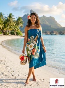 Paréo de plage léger en satin tissé premium à pois et imprimé floral, idéal pour garçons et filles, OEM ODM - Product Image 5