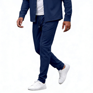 Pantalon de jogging pour homme EMIKO INDUSTRY, bleu marine, taille élastique, poches latérales, respirant, en molleton écologique, plissé devant - Product Image 1