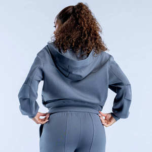 Sudadera con capucha gris de diseño personalizado con logotipo, de forro polar, extragrande, con cremallera, antiarrugas, transpirable, para entrenamiento en el gimnasio y ropa deportiva para mujer. - Product Image 6