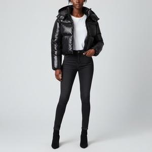 High Quality Reversible Black Puffer <b>Jacket</b> Plus Size <b>Waterproof</b> Padded Hood Lightweight Zipper Women Shinny Quilted Coat - Product Image 1