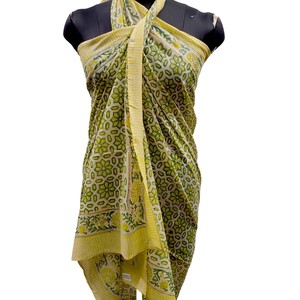 Robe de bain formelle florale 100 % coton imprimée à la main indienne, 1 pièce, jupe, sarong, paréo, tenue de plage pour femme, été, enveloppante, séchage rapide - Product Image 2