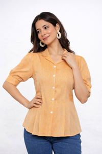 Jaipur Moda Anaya I Womens <b>Peach</b> Premium Cotton Woven Slub Peplum <b>Top</b> Sweet Comfortable Casual Office Wear for Daily Wear - Product Image 4