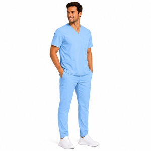 Ensemble de blouses médicales pour hommes, col en V, manches courtes, pantalon de jogging, couleur unie, uniforme médical, vêtements d'hôpital, coton et polyester tissé, haute qualité - Product Image 3