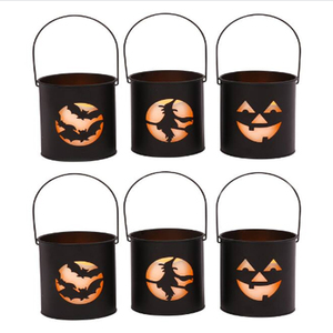 <b>Black</b> Metal Spooky Halloween Candle Lanterns <b>Black</b> Halloween Candle Holders - Product Image 2
