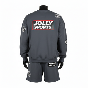 Conjunto de Sudadera y Pantalones Cortos de Felpa para Mujer, 320 GSM, Algodón, Color Gris, con Estampado en Relieve y Logotipo Personalizado - Product Image 2