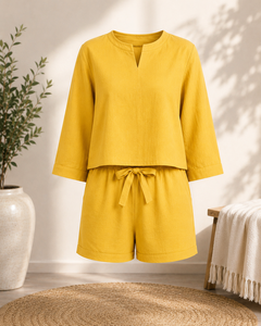 Conjunto de Pijama de Dos Piezas para Mujer, Top de Manga 3/4 y Pantalones Cortos con Cordón, Ropa de Dormir - Product Image 3
