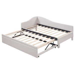 Divano letto imbottito a L beige, misura twin, con letto estraibile a scomparsa, comodo divano letto - Product Image 4