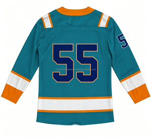Maillot de hockey sur glace pour homme, couleur turquoise, respirant, imprimé par sublimation, col en V, manches longues, polyester, numéro d'équipe - Product Image 6