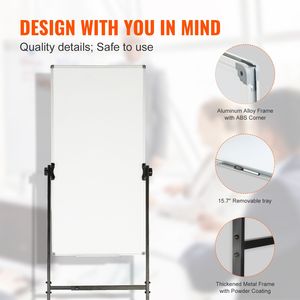 24x48 Inches Adjustable Height Double Sided Mobile Whiteboard Rolling Dry Erase <b>Board</b> 1 Magnet Aluminum Frame Whiteboard <b>Wheels</b> - Product Image 6