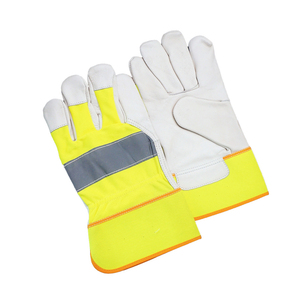 HI-VIS Reflective Canvas Industrial Construction Oil Resistant Safety protection Cowhide Leather Working <b>Glove</b> for Work - Product Image 3