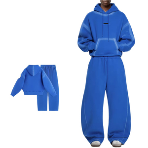 Conjunto de Sudadera y Pantalones Deportivos de Felpa Gruesa Azul Rey Personalizado, Oversize, Holgado, para Mujer, Unisex, de 2 Piezas, Liso, para Gimnasio - Product Image 1
