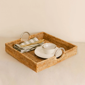 Plateau en rotin de forme carrée au design attrayant, élégant pour servir du thé et du café au bureau, plateau en rotin tressé à prix raisonnable - Product Image 1