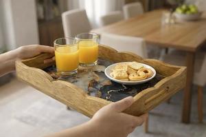 Bandeja de Almacenamiento Rectangular de Madera con Incrustaciones de Ágata Azul, Acabado Lacado, Diseño Minimalista, Apta para Lavavajillas, de Una Sola Capa, para Uso en la Cocina - Product Image 3