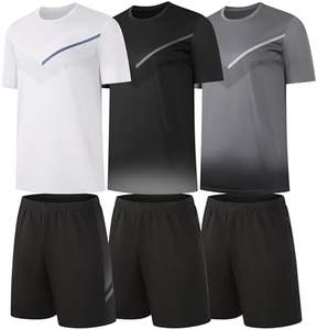 RPOVIG - Conjunto Deportivo de 3 Piezas para Hombre, Camiseta y Pantalones Cortos con Bolsillos con Cremallera, Secado Rápido, Ropa Deportiva para Gimnasio, Entrenamiento, Running, Verano, Casual - Product Image 1