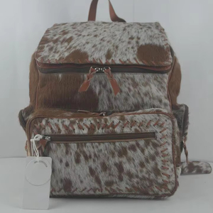 Sac à dos en cuir de vachette occidental, sac de voyage pour ordinateur portable, sac d'école multifonctionnel, grande capacité, unisexe, fermeture éclair, portable - Product Image 1