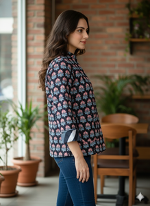 เสื้อแจ็คเก็ตผู้หญิง ผ้าฝ้าย 100% แบบควิลท์ กลับด้านได้ เป็นมิตรกับสิ่งแวดล้อม เสื้อแจ็คเก็ตฤดูหนาวพิมพ์ลายดอกไม้ แขนยาว ซับในผ้าฝ้าย - Product Image 3